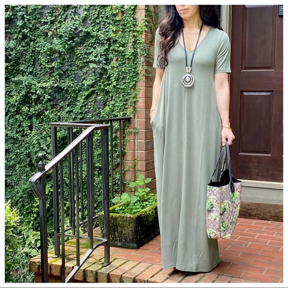✨FAVORITE✨V NECK LOOSE FIT SIDE POCKETS MAXI DRESS - Picture 12 of 13